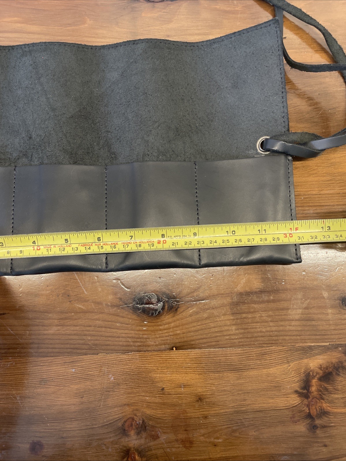 Hide Drink Thick Leather Small Tool Roll Up Bag Pencil Pouch Black 4 3” Pockets