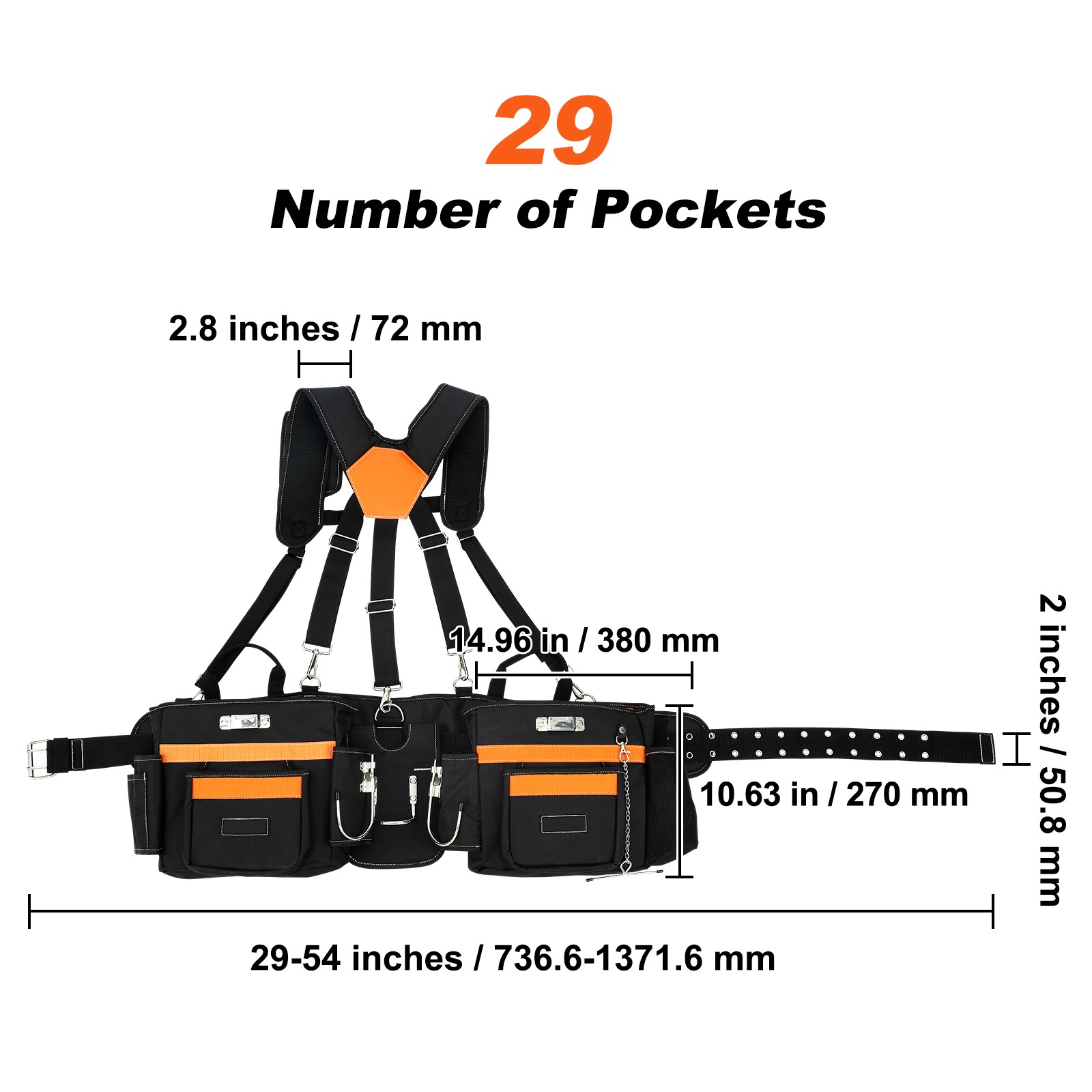 Uimoso Tool Belt with Suspenders Adjustable Carpenter Tool Pouch 600D Polyester