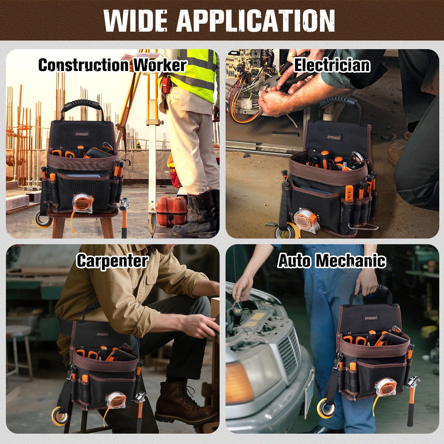 Electrician Tool Pouch, 10 Pockets Tool Belt Pouches with Hammer Holder, Adju…