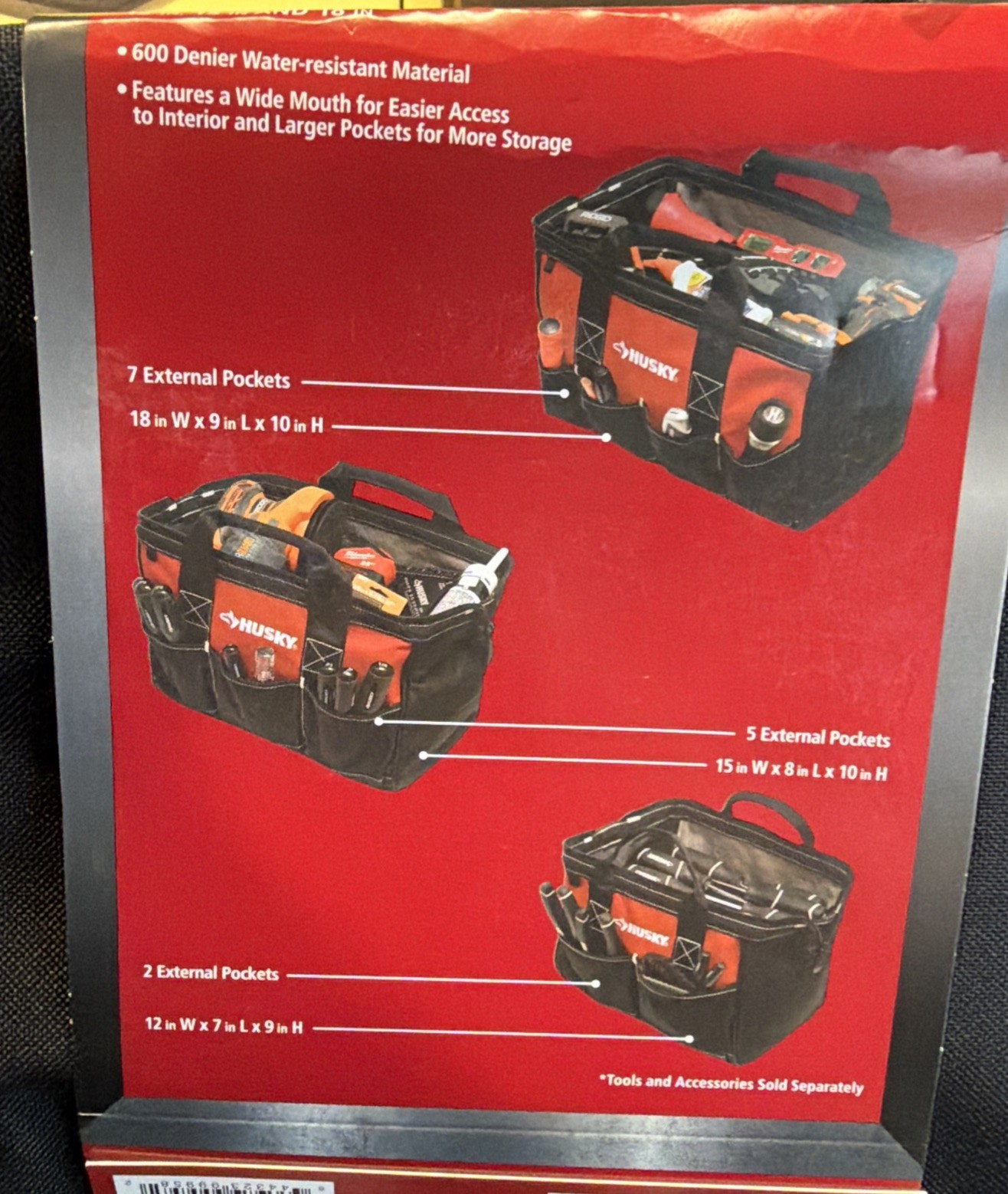 Husky 18 15 12 in. Tool Bag Combo 3-Piece Set Red 600D Water-Resistant NEW