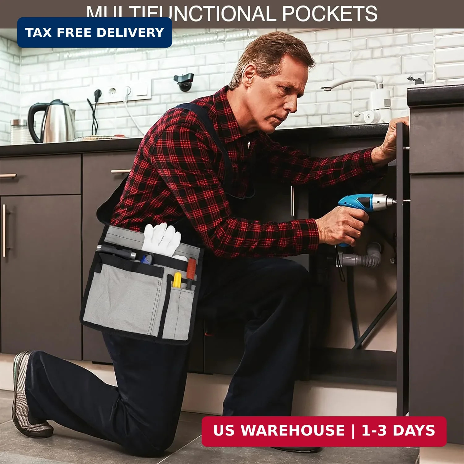 Tool Pouch Belt, Utility Belt Bag with 5 Pockets, Tool Apron Pouch, Garden Tool