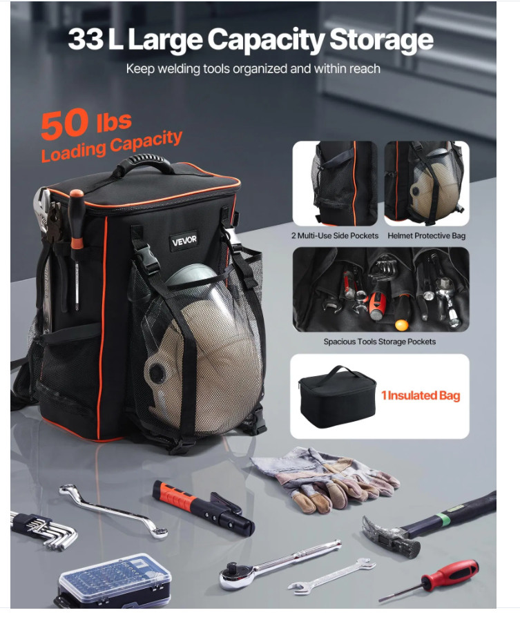 35.6L Welding Backpack 600D Polyester Welder Backpack for Tools and Helmet