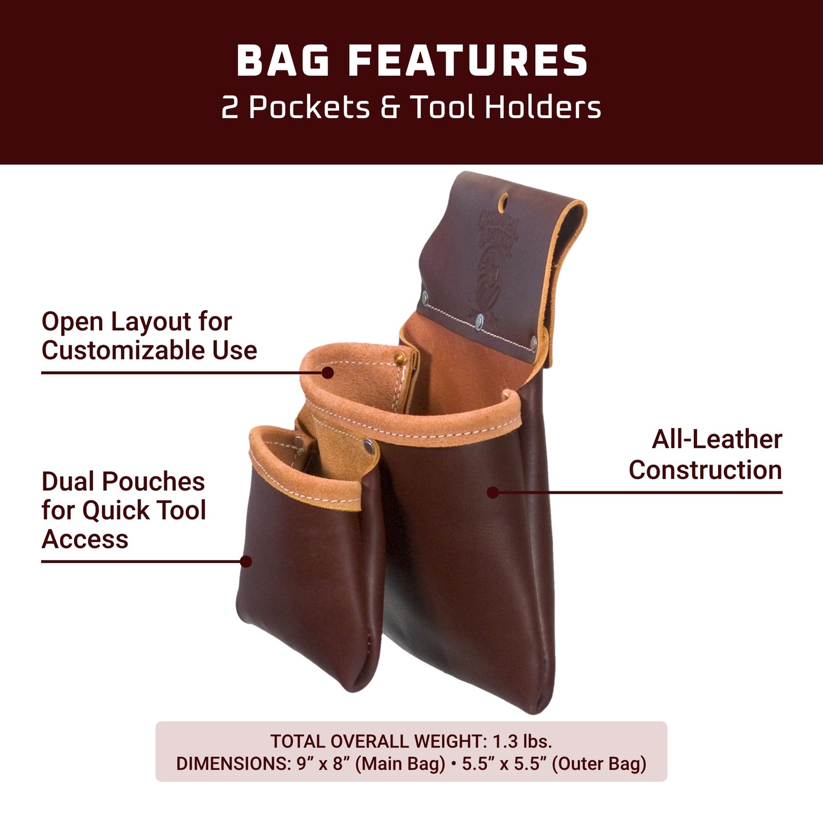 Occidental Leather Two Pouch Bag – 2 Pockets – Minimalist, Compact Design – M…