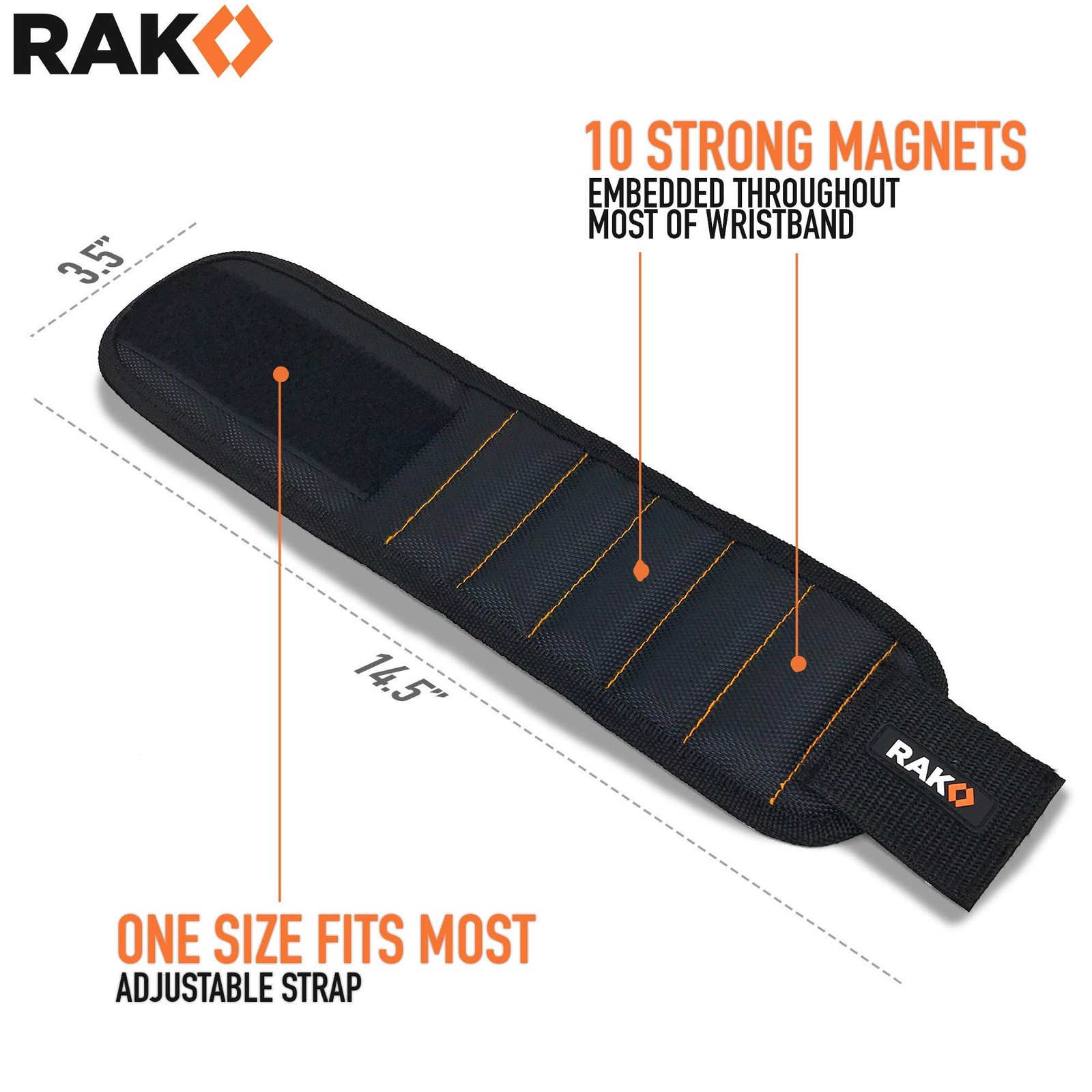 RAK Magnetic Wristband for Tools – Premium Tool 1680 Ballistic Nylon, Black