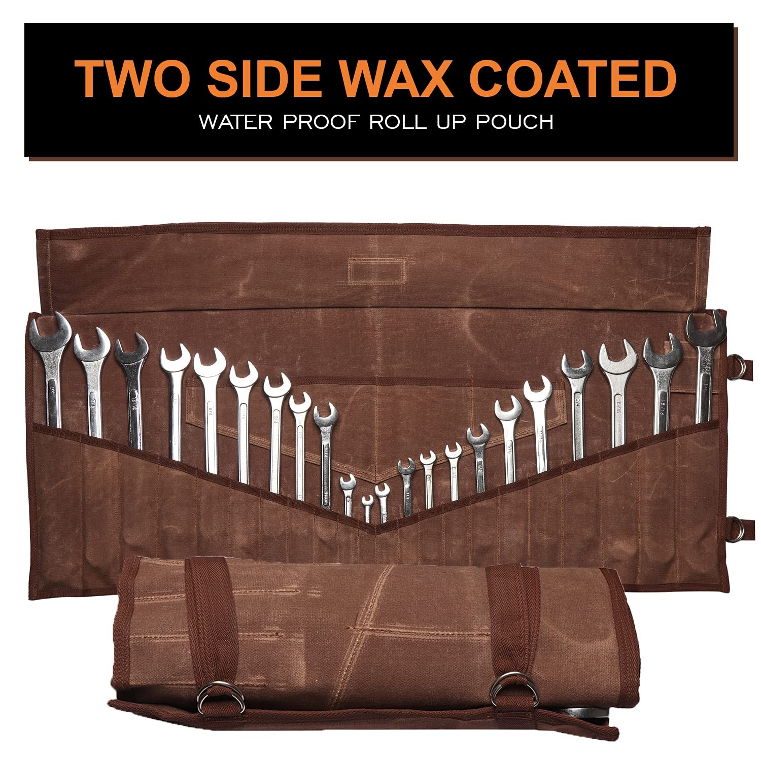 26 Pocket Wrench Organizer Roll-Up Bag Handcrafted Waxed Canvas Tool Pouch He…