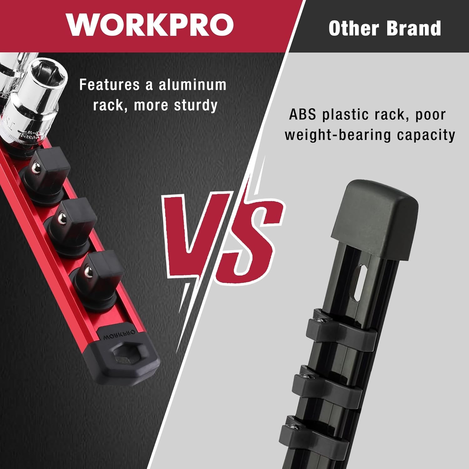 WORKPRO Magnetic Socket Organizer, 3/8-Inch Drive Aluminum 3/8" DR, Red