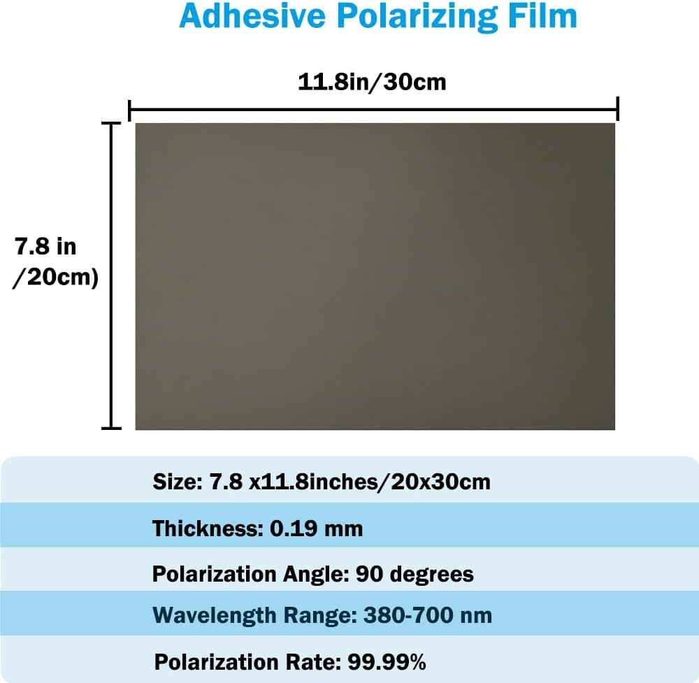 Polarized Film Sheets 2 PCS 7.8X11.8Inches/20X30Cm Adhesive Polarizer Linear Pol