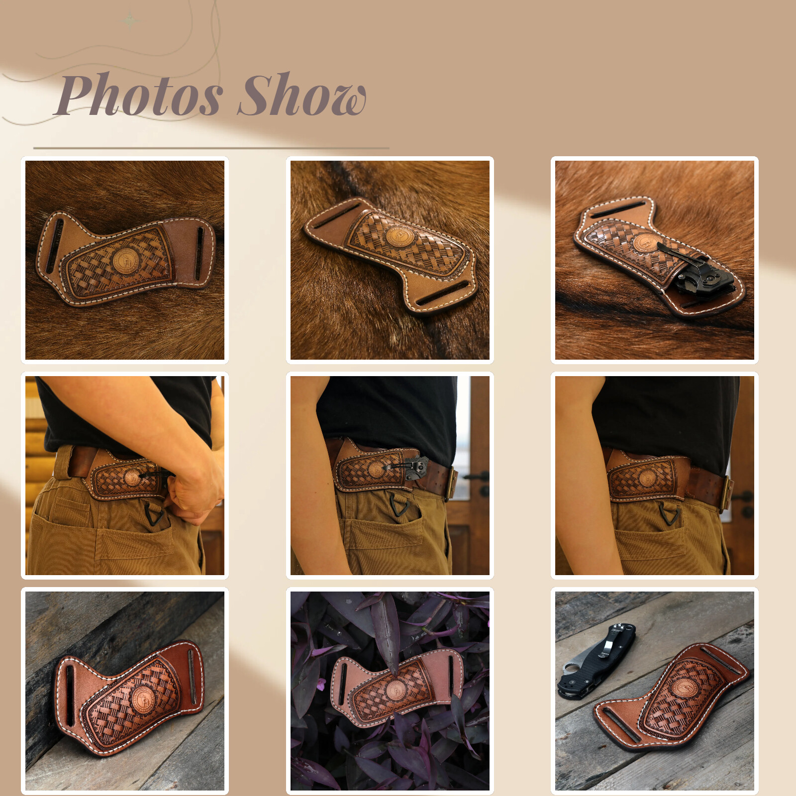TOURBON Leather Folding Blade Knife Sheath Belt Pouch Tool Pocket Knives Holster