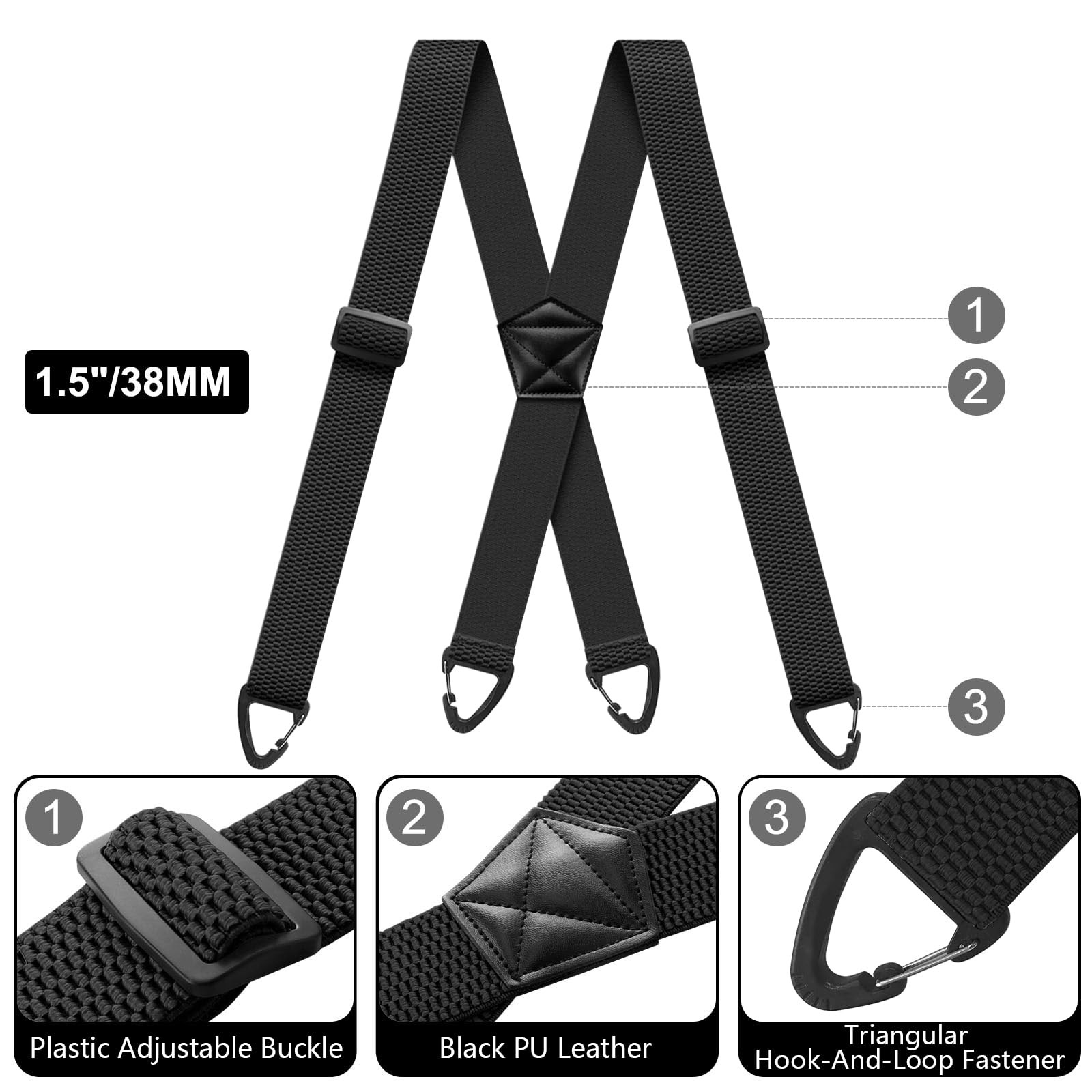 Hidden Suspenders for Men 1.6 Inch Wide X Back Adjustable 120cm, Black