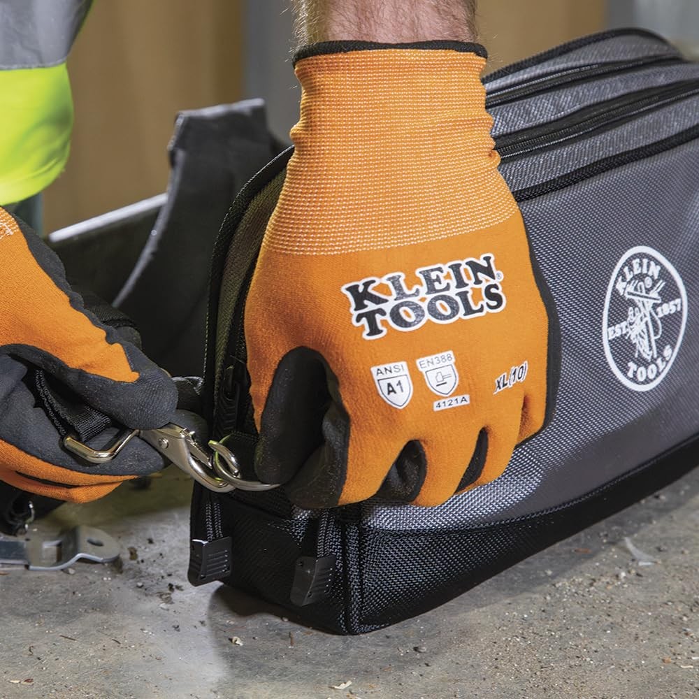 Klein Tools Tool Pouch, Dual Compartments, Heavy-Duty 12″ x 7″ | 1-Pack, Gray