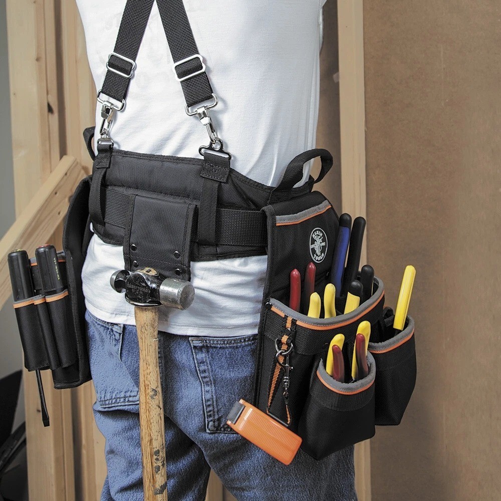 New KLEIN TOOLS 55428 Tradesman Pro Electrician Tool Belt Size L 26 Pocket Black