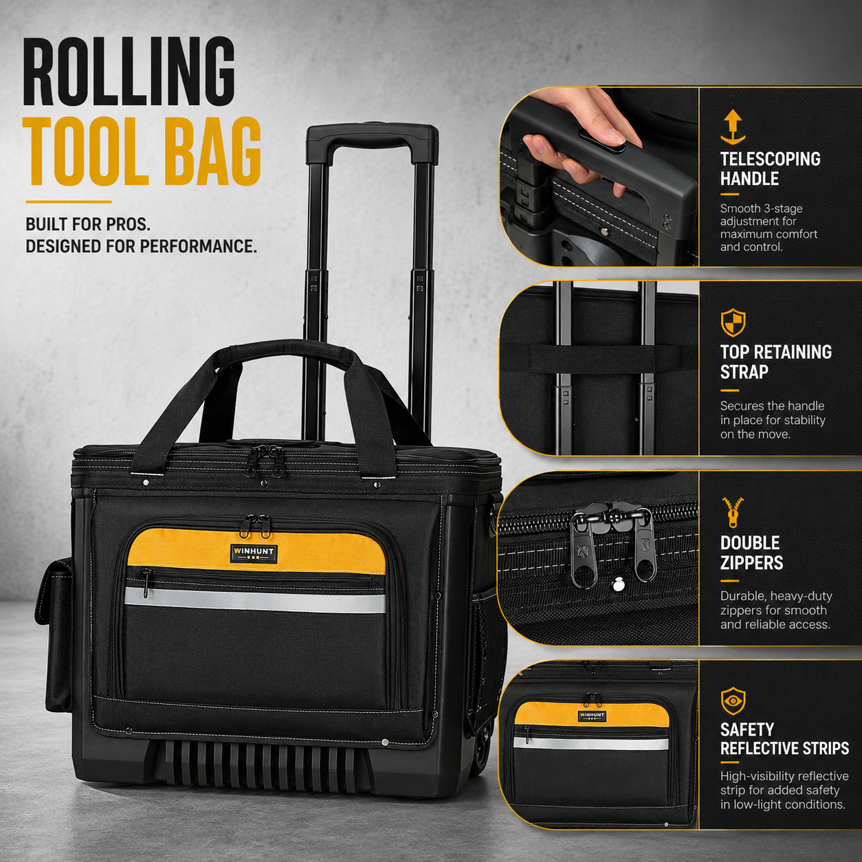 Rolling Tool Bag with Wheels | Heavy Duty 1680D Storage Organizer