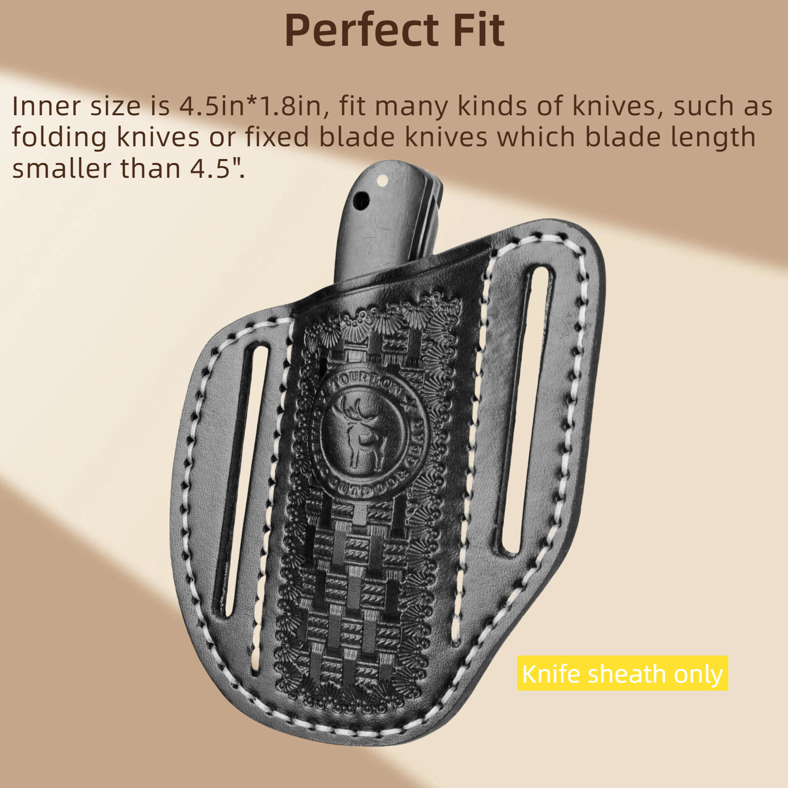 TOURBON Black Leather Folding Knife Sheath Belt Carry Pouch Pocket Holder