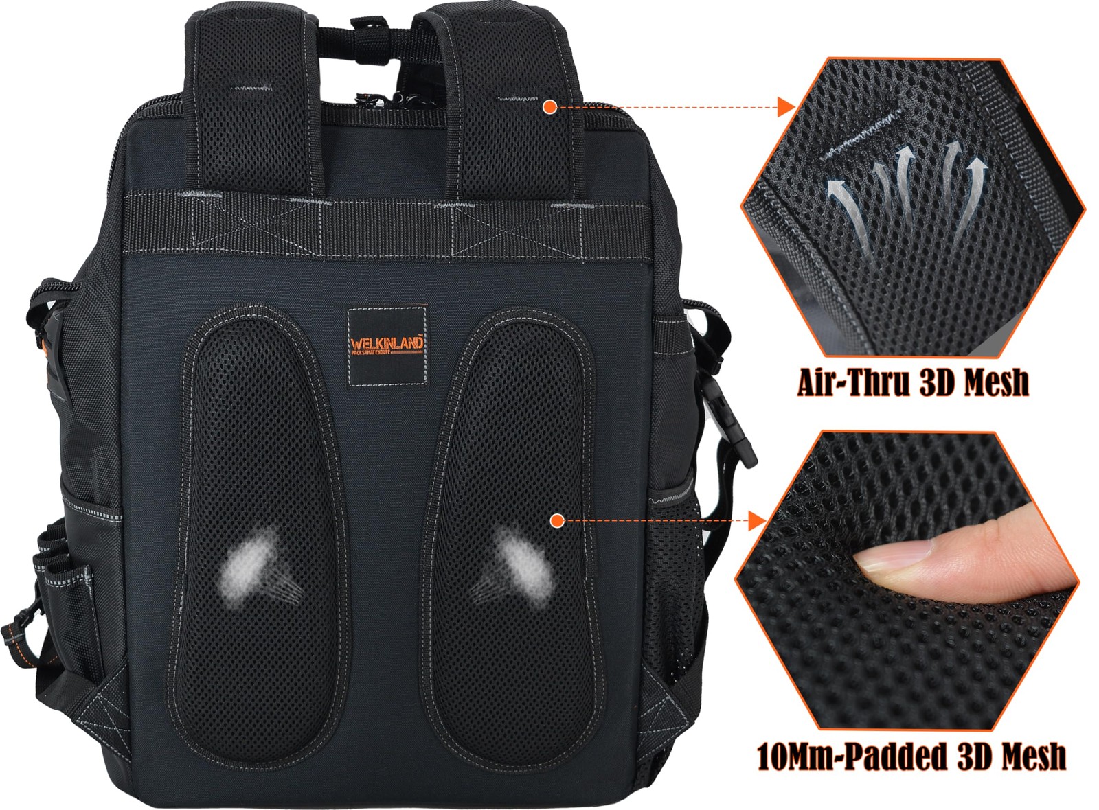WELKINLAND 55-Pockets Tool backpack, bag Backpack Black/Orange