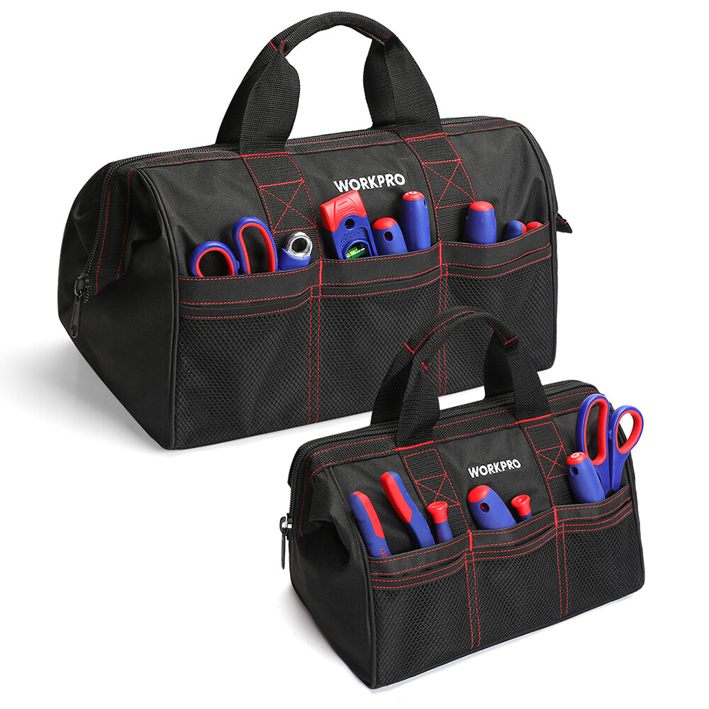 WORKPRO 2PCS 13″ 18″ TOOL BAG CASE WIDE MOUTH 600D Oxford Heavy Duty Zipper Tote