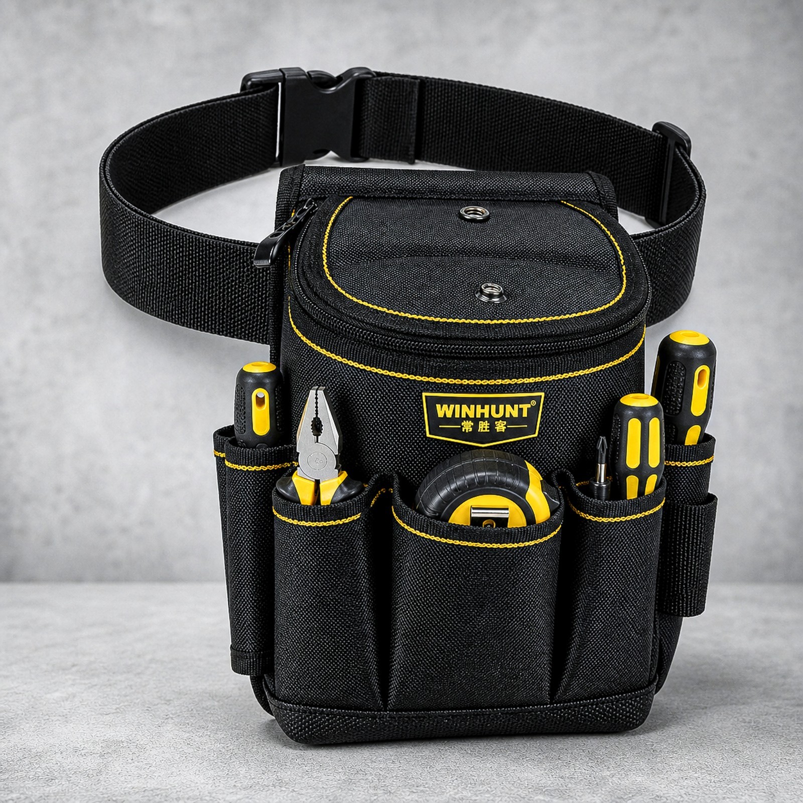 Professional 15-Pocket Tool Belt Pouch Heavy Duty Electrician Waist Bag Black