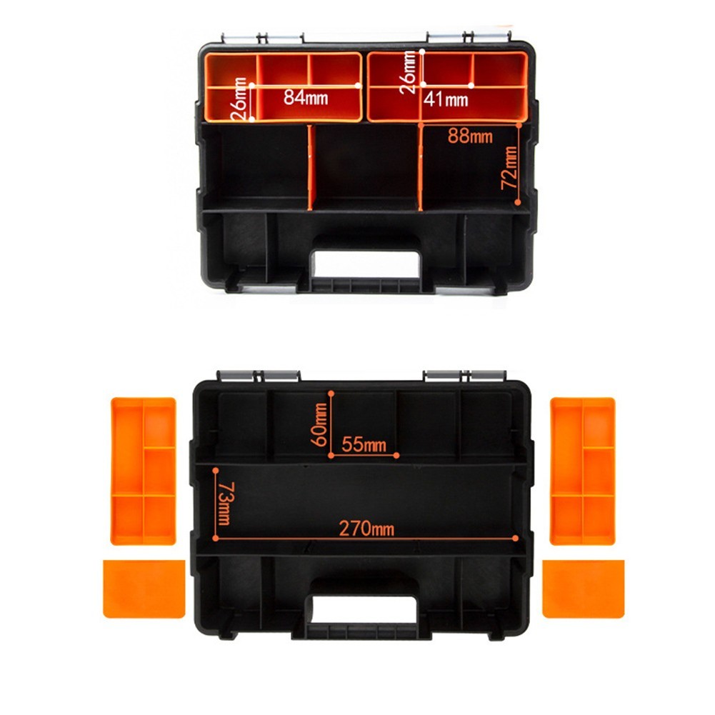 Sturdy Plastic Toolbox with Adjustable Compartments for Hardware and Parts