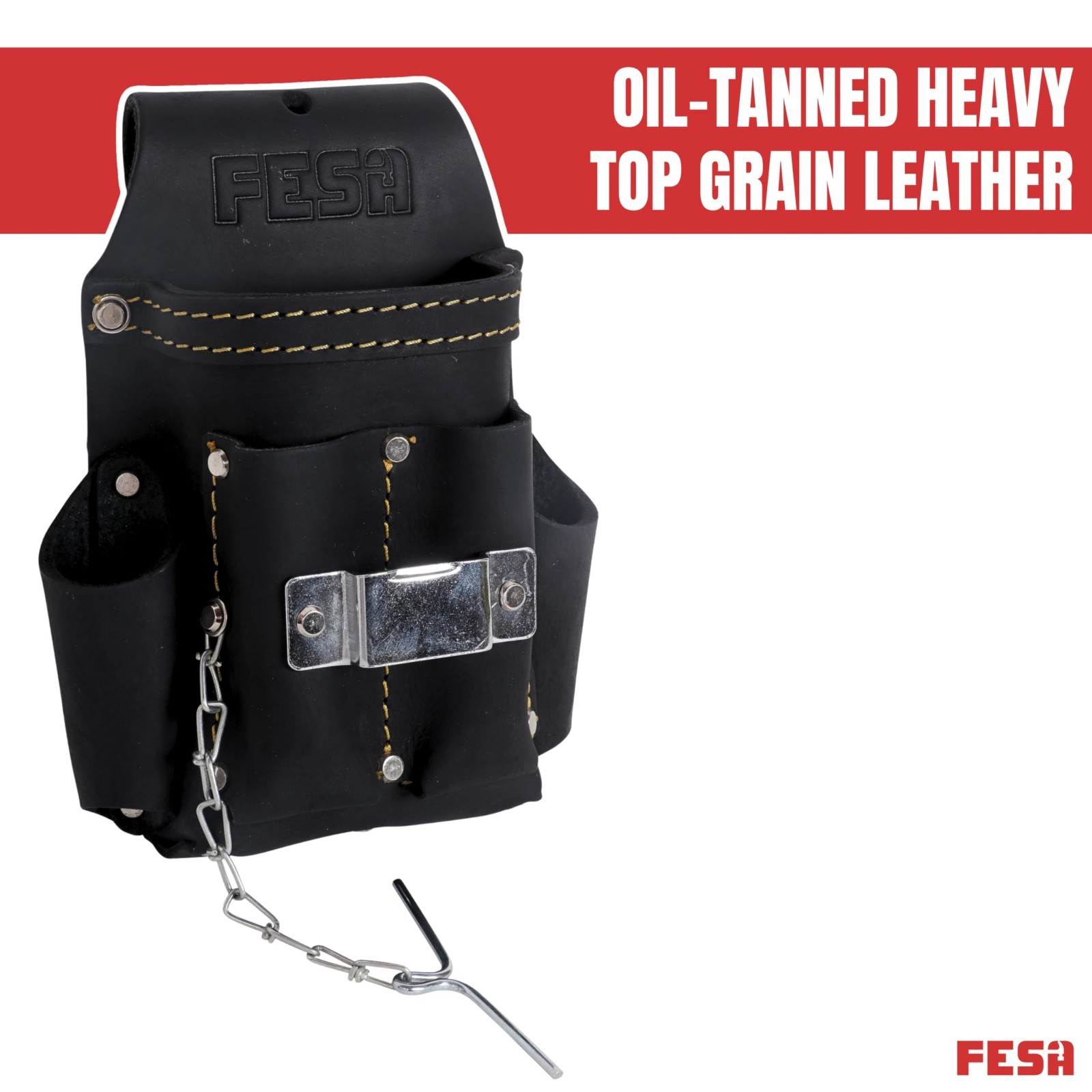 Small Electrician Tool Pouch – 7-in-1 Leather Organizer with Clips & 5 Pockets