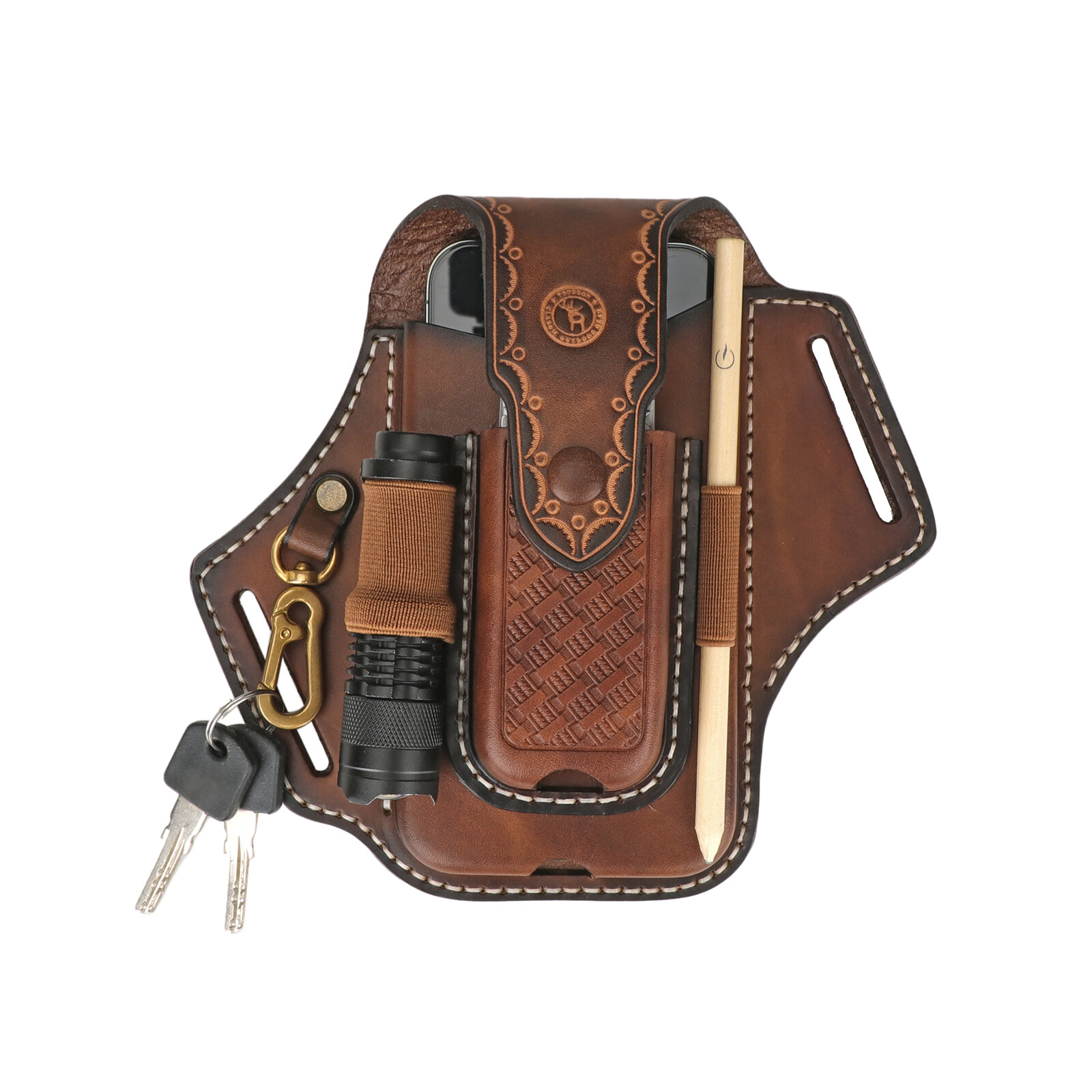 Tourbon Leather EDC Multitool Carrying Sheath Belt Holster Pen Pouch Phone Case