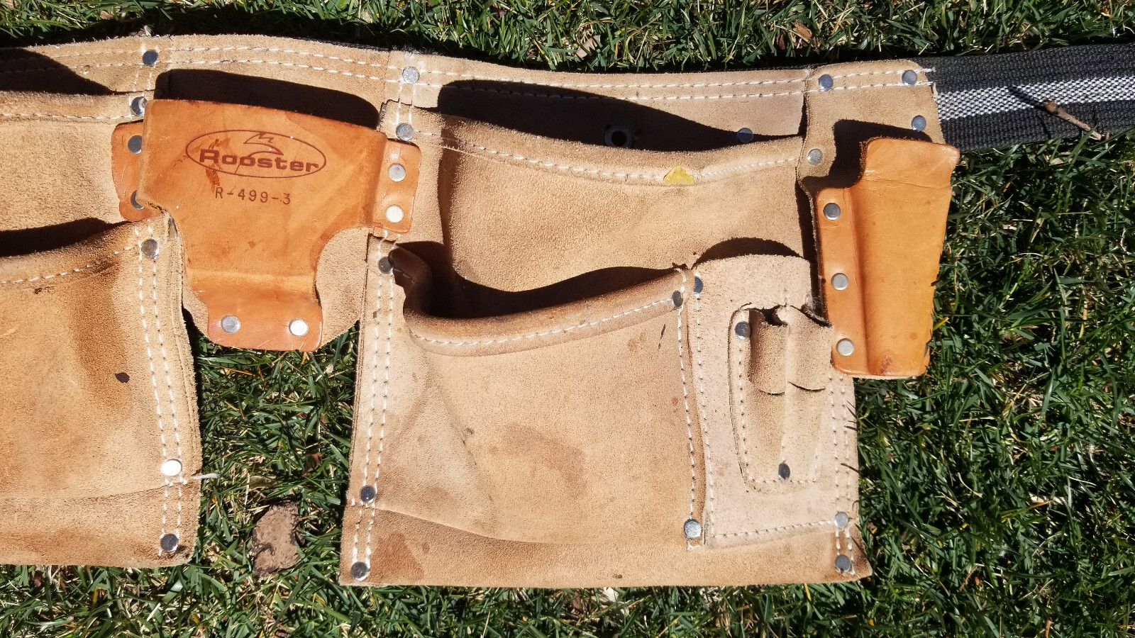 Leather Tool Belt / Rooster R 499-3 / 2 Pockets / Adjustable Strap