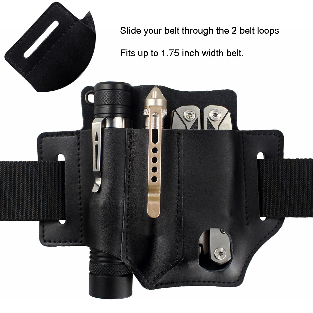 Tactical Molle Leather Bag Multitools Belt Pocket EDC Flashlight Storage Holster