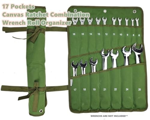 17 Pocket Canvas Wrench Roll Organizer Heavy Duty Waterproof 21×16 Wall Mount