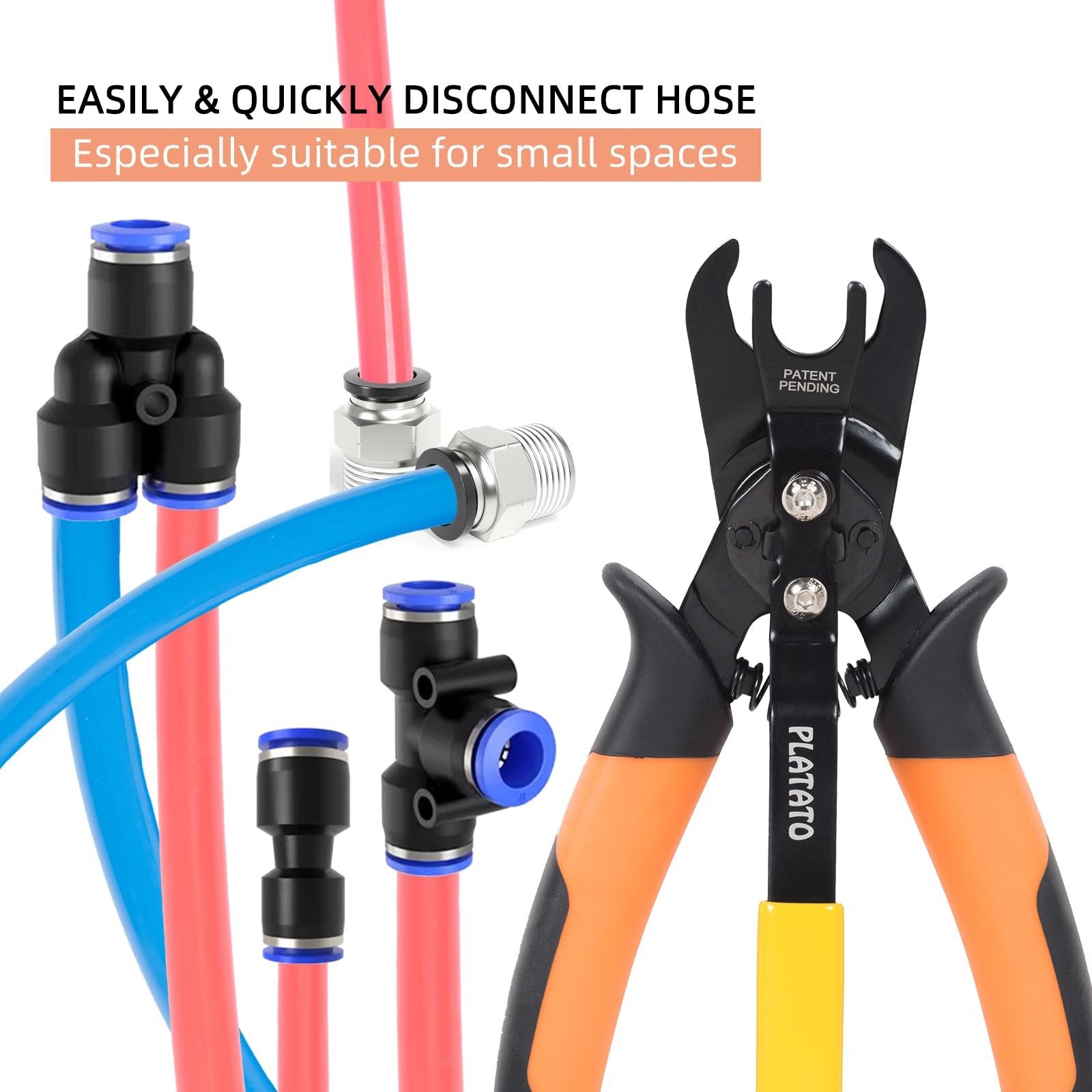 PLATATO Push to Connect Fittings Disconnect Tool Air 10-12mm, Black, Orange