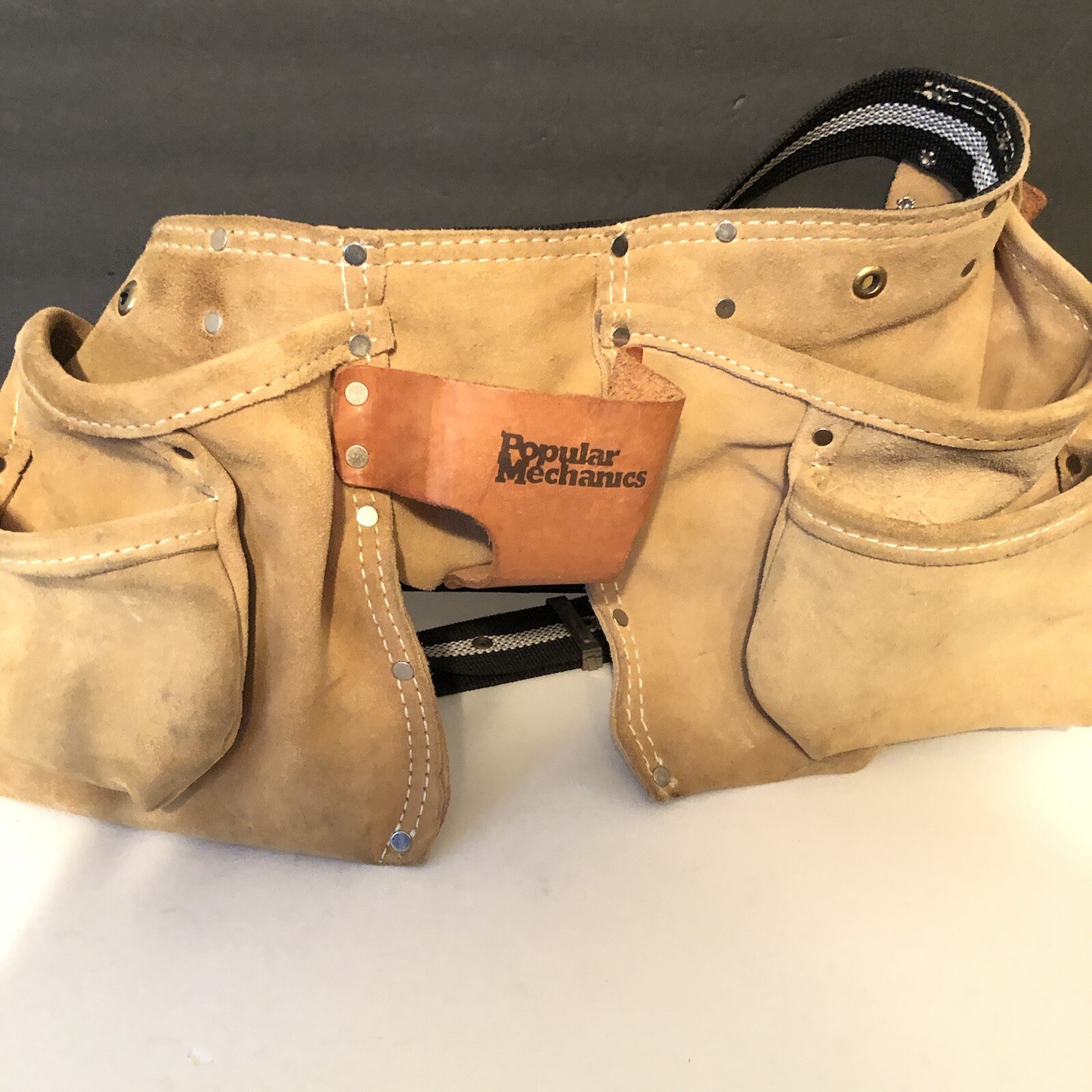 Popular Mechanics Leather Tool Belt Tan Light Brown Adjustable Pockets Loops