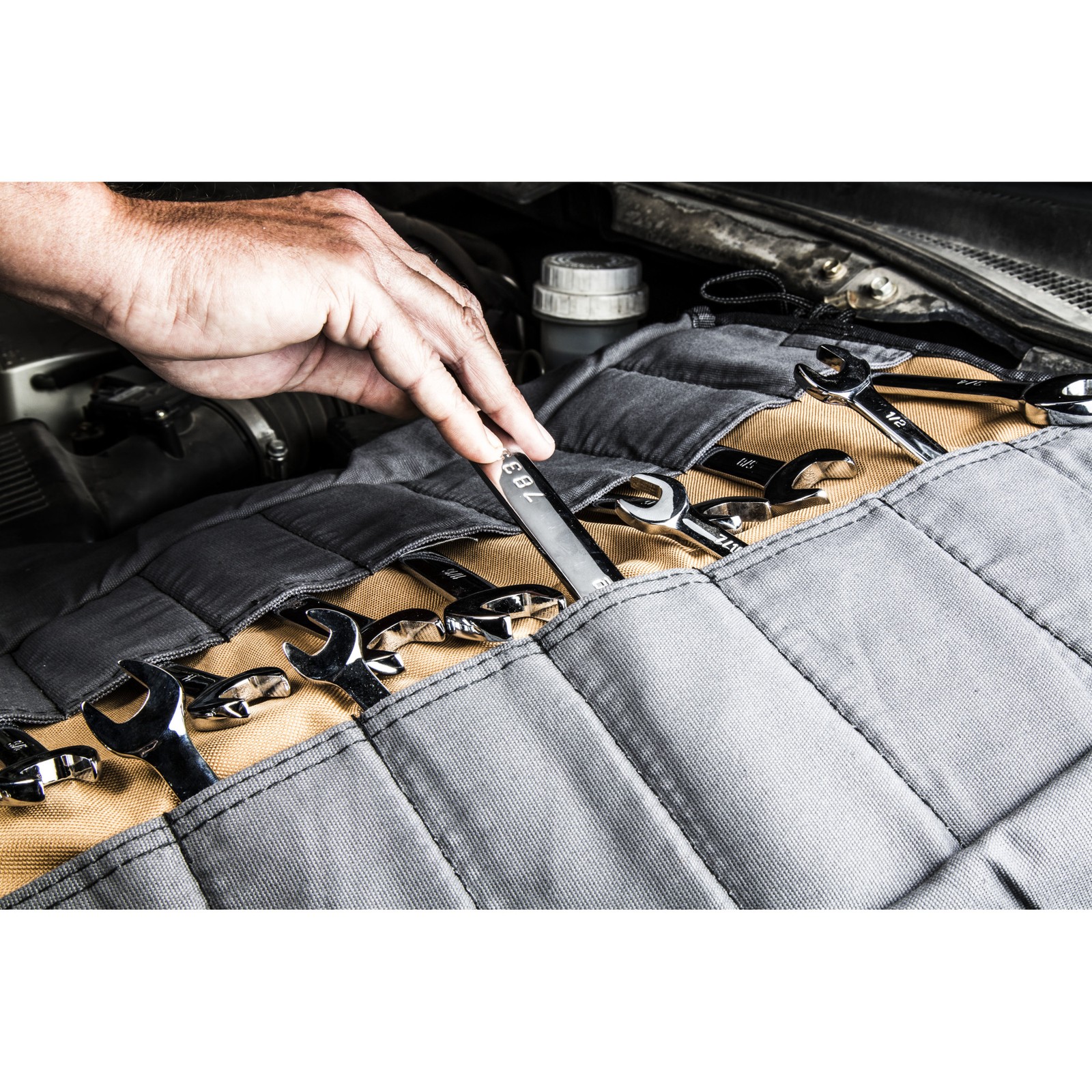 Wrench Roll Sleeve Hand Tool Bag Holder Large Gray Tan Dickies 57006