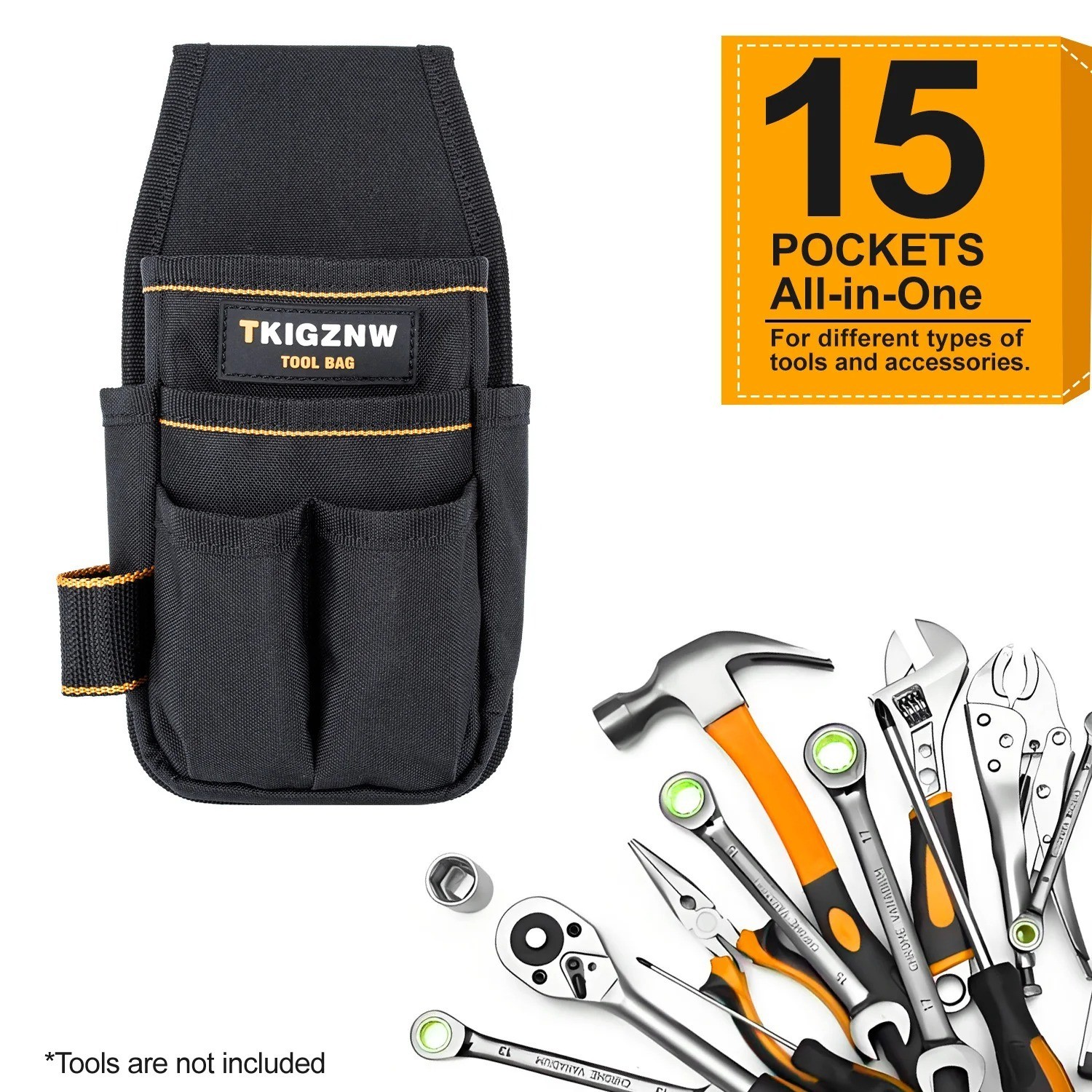 Heavy Duty Tool Pouch with Belt, 6 Pockets & Screwdriver Loops for Electricians