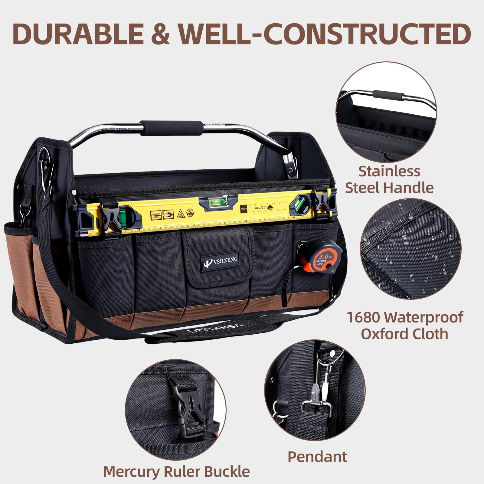 22 Inch Tool Bag, Foldable 19 Pockets Tool Tote Bags with Tool Organizer with…