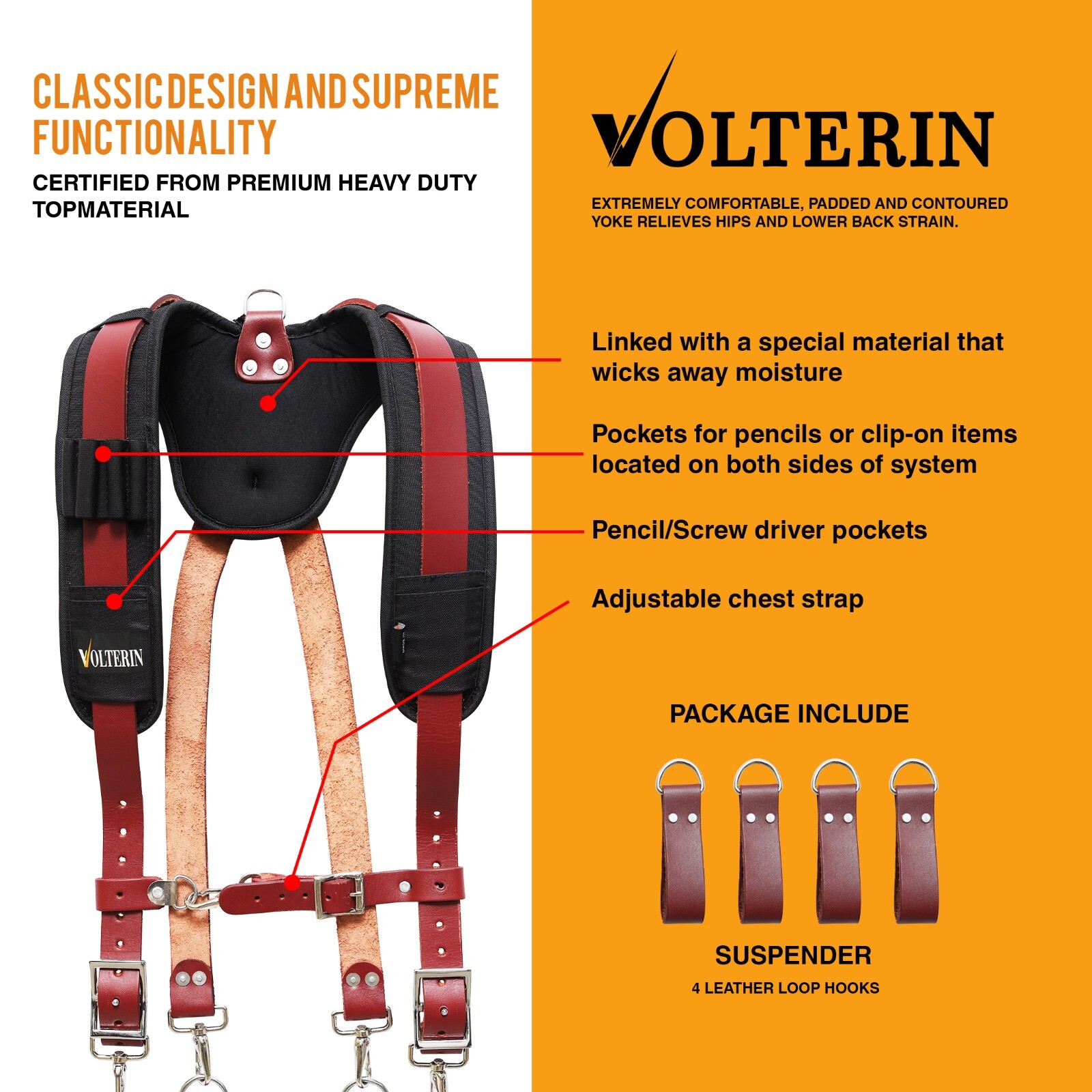 Leather Tool Belt Suspenders, Leather Suspenders, Heavy Duty Construction Belts