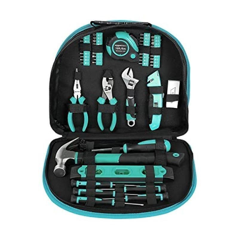 104-Piece Tool Set Household Projects Round Pouch Corrosion-Resistant Turquoise