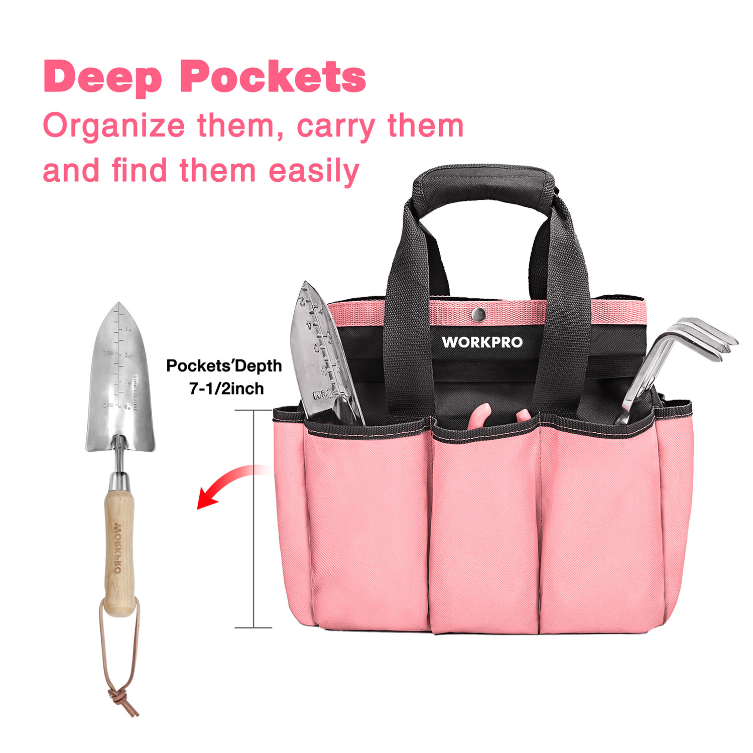WORKPRO Garden Bag Garden Tool Tote Storage Bag w/ 8 Pockets Home Tool Organizer