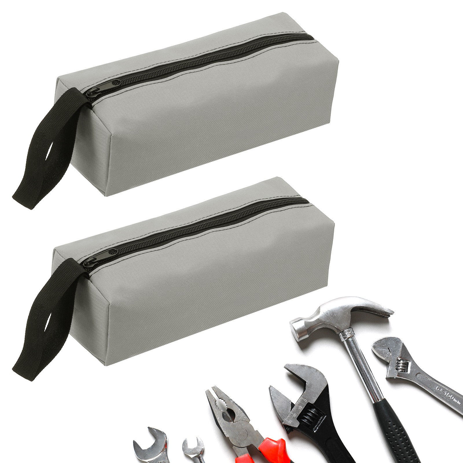 2pcs Zipper Utility Tool Bag 9.8×3.3×2.8 Inch Multi-purpose Tote Bag Grey