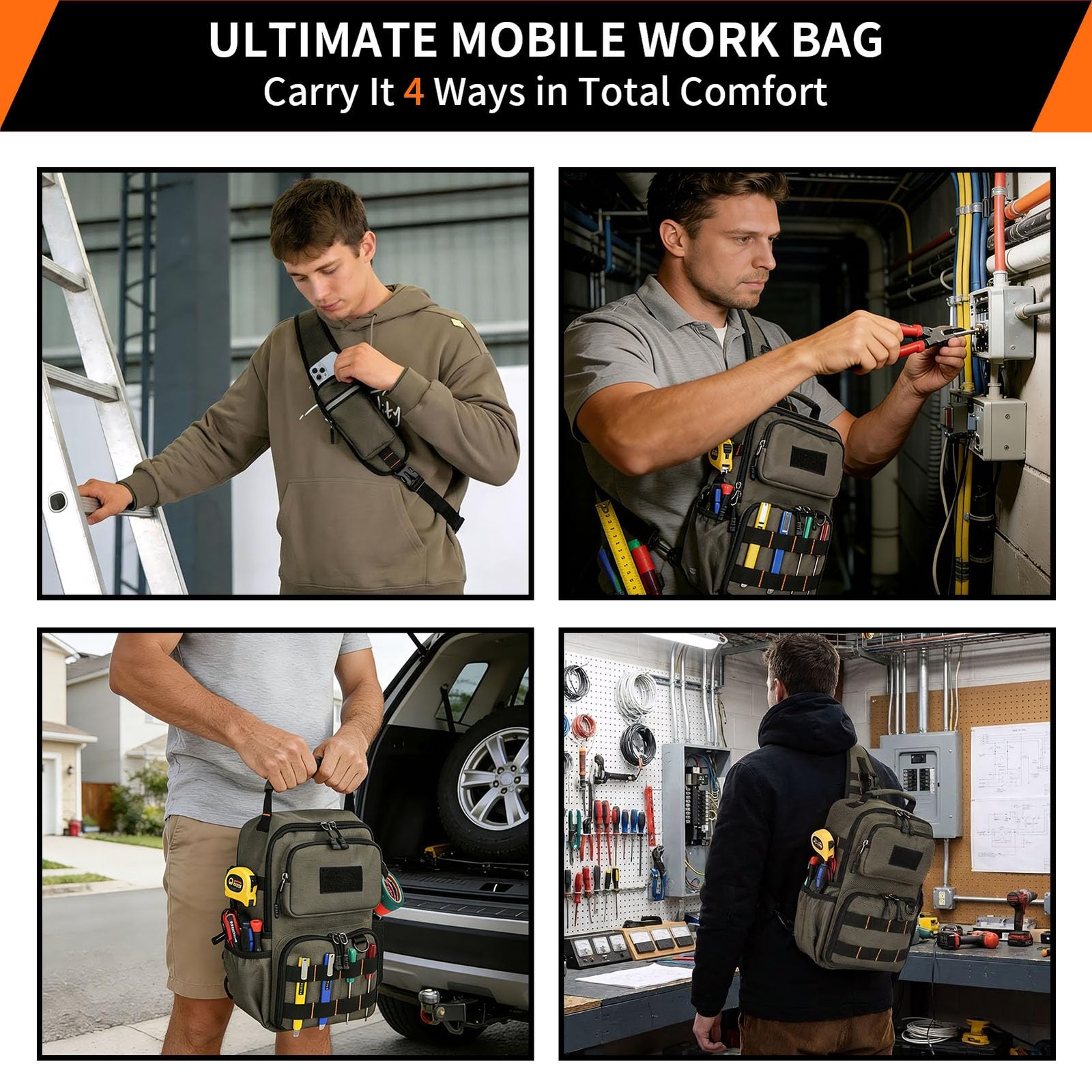 Compact 8L Chest Tool Bag for Electricians & HVAC Technicians – Small 3-Point…
