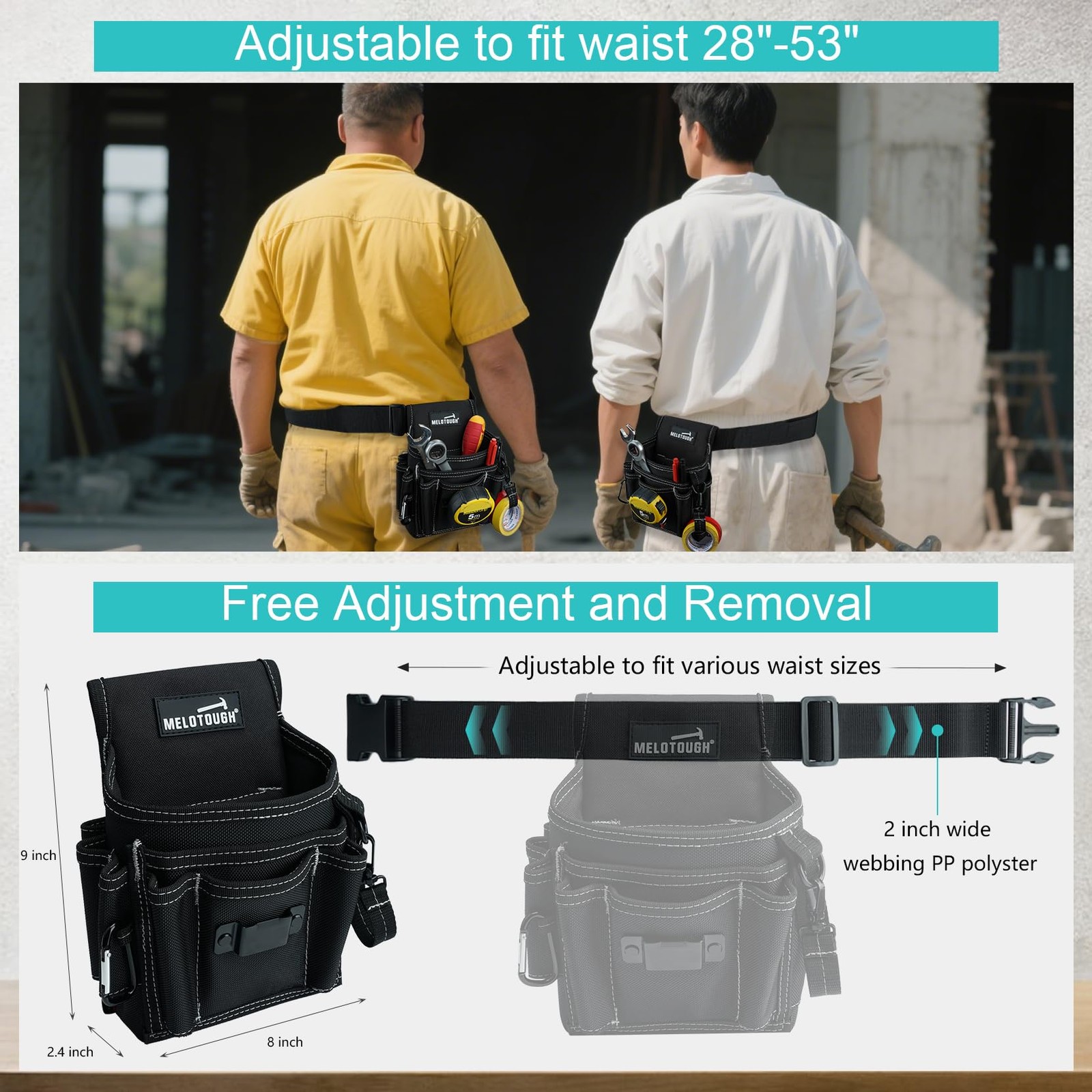 Electrician Tool Pouch with Belt Clip, 2 Inch Heavy Duty Work Belt Set for Me…
