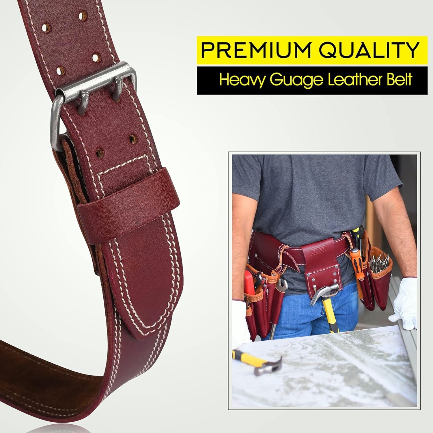 Carpenter Leather Tool Belt 4 Pocket Electrician Tool Pouch Work Belt Nail Bag