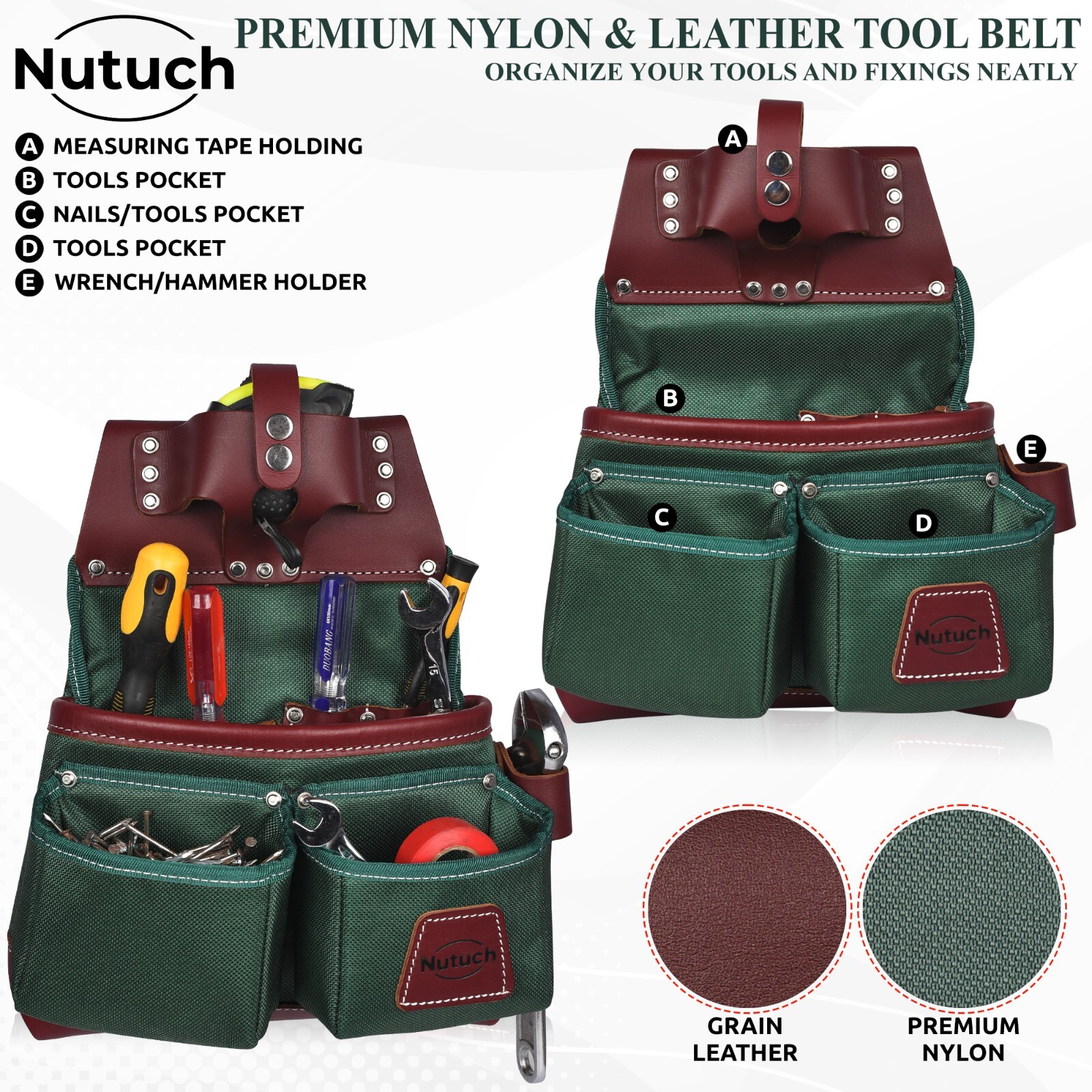 NUTUCH Nylon and Leather Tool Belt | Carpenter Tool Belts | Electrician