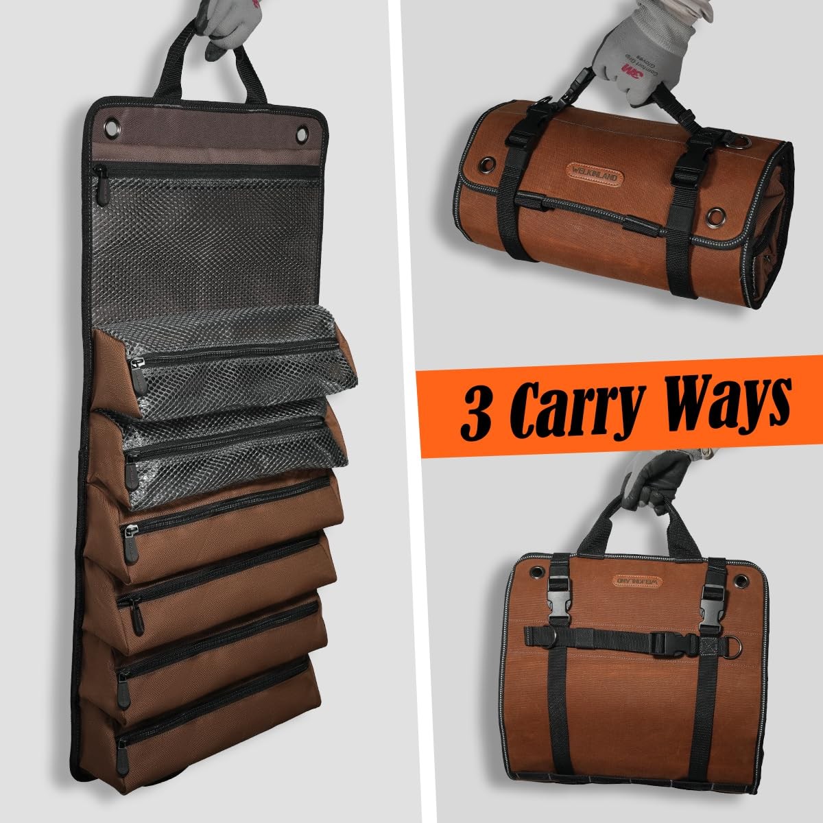 WELKINLAND Heavy-Duty Waxed Canvas Tool Roll, 7-Pockets Large, Brown