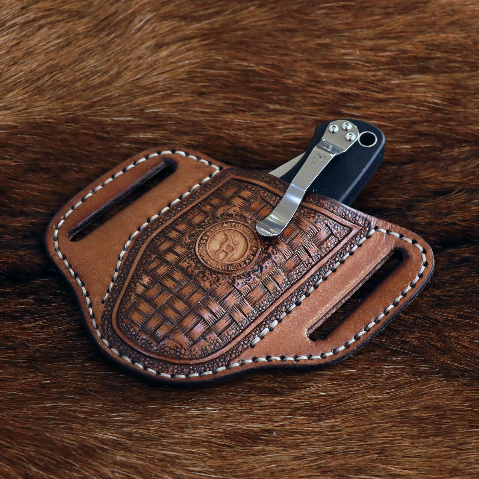 TOURBON Retro Leather Folding Knife Sheath Tool Pouch Knives Holder Belt Holster