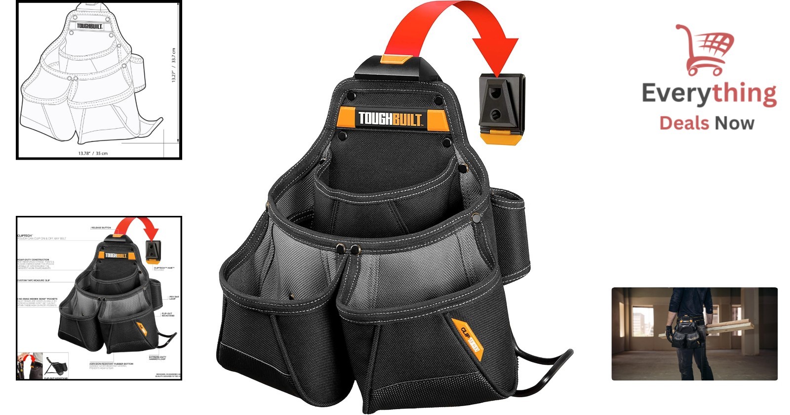 ClipTech Framer Pouch Heavy-Duty Tool Organizer 10 Pockets Reinforced Kickstand