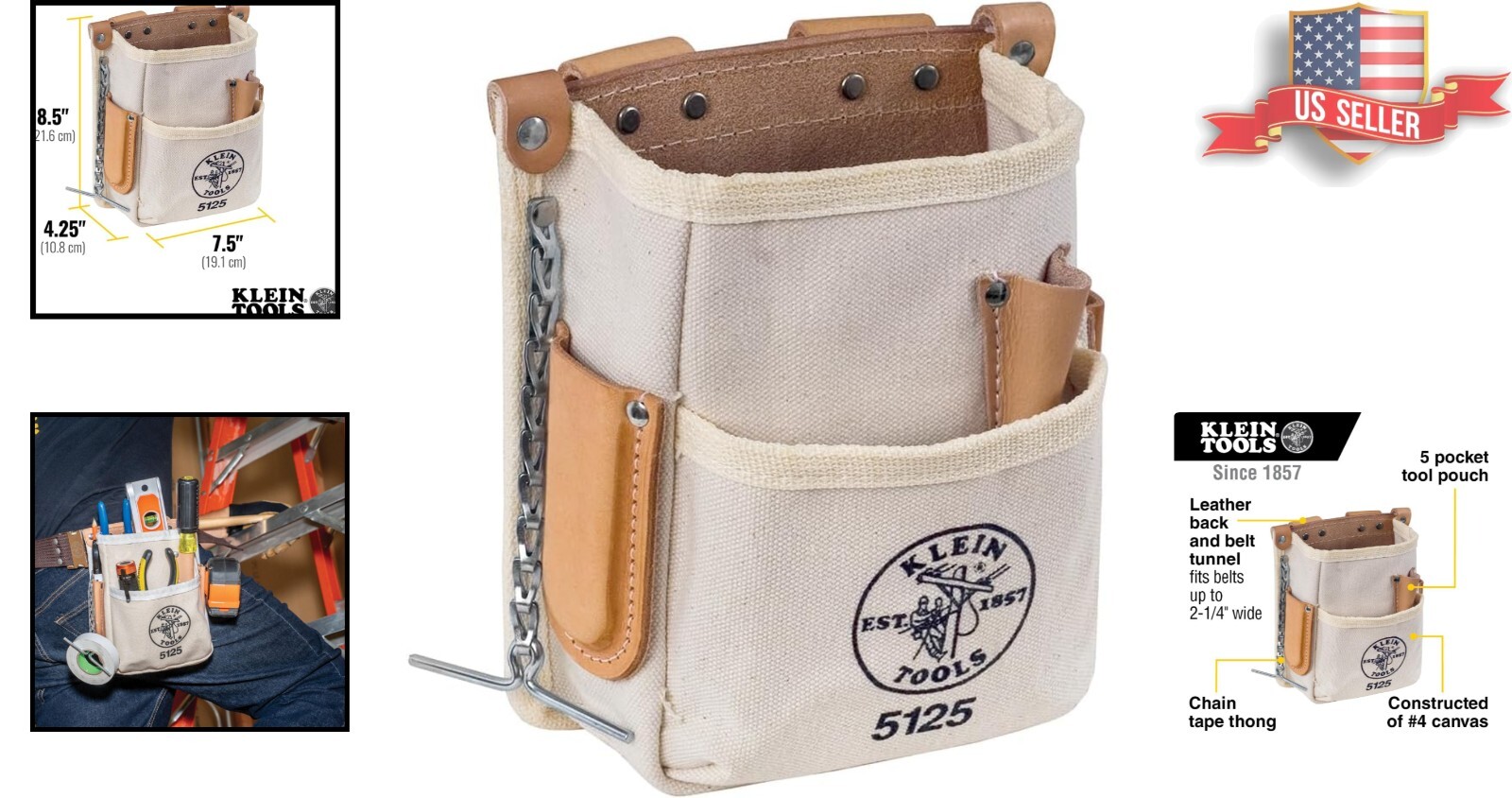 Unisex Beige 5-Pocket Canvas & Leather Tool Pouch – Perfect for Any DIY Project