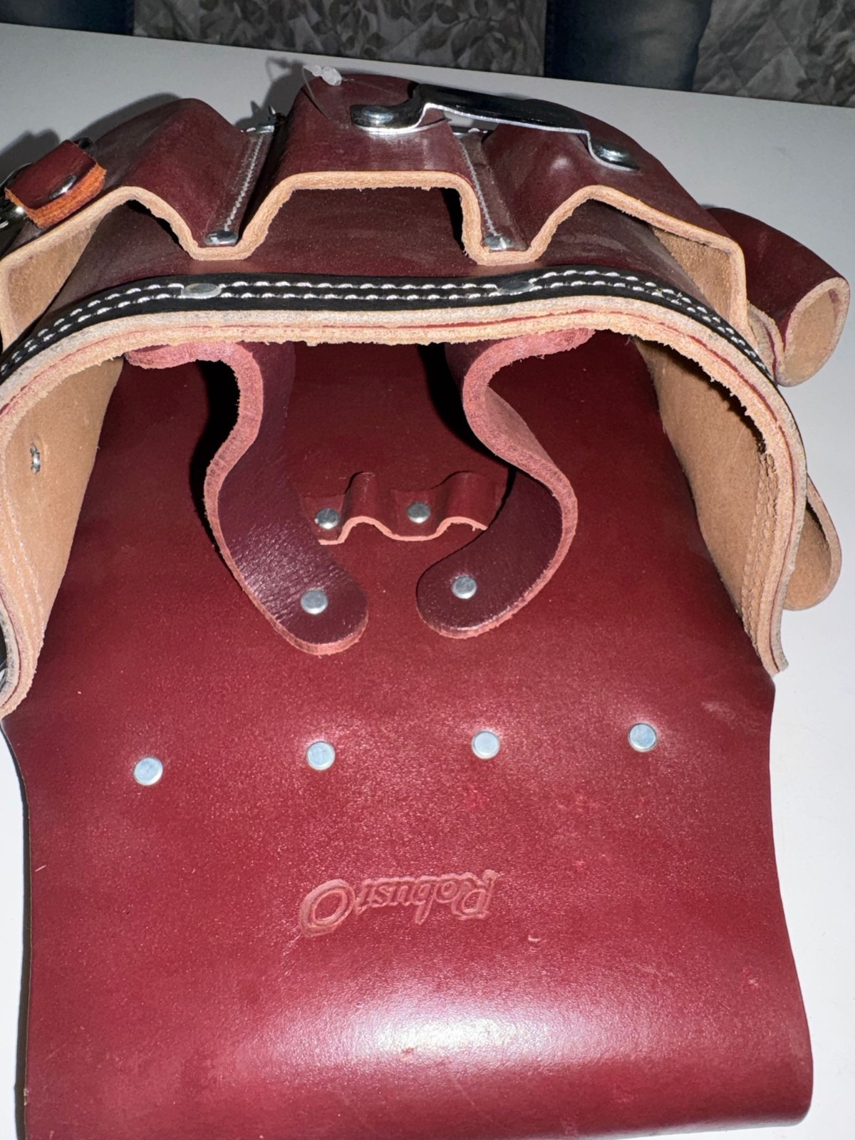 Heavy-Duty Leather Electrician Tool Pouch with Tape Holder and Chain(Cherry)
