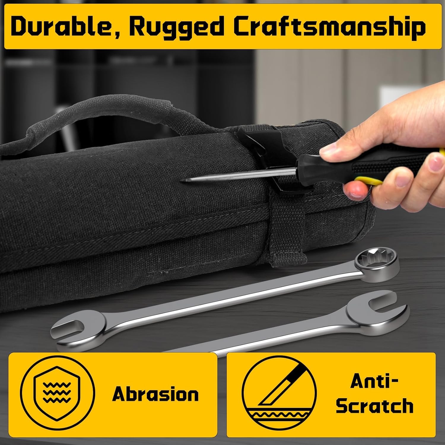 32 Pockets Heavy-Duty Canvas Wrench Roll Up Bag for Metric and SAE Wrenches