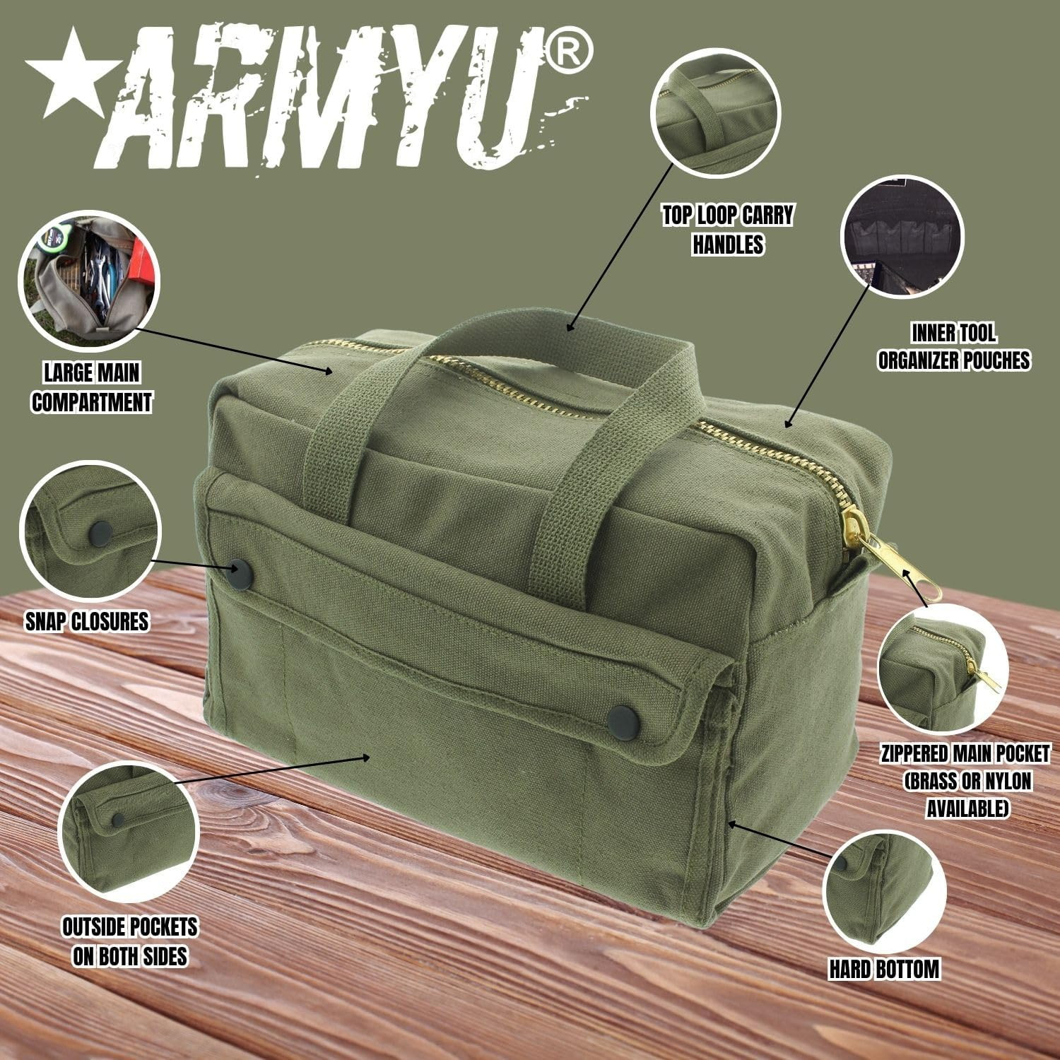 ARMYU Heavy Duty Small Tool Bag Tactical Cotton Canvas Mechanics Bag, 11″ X 7″ X