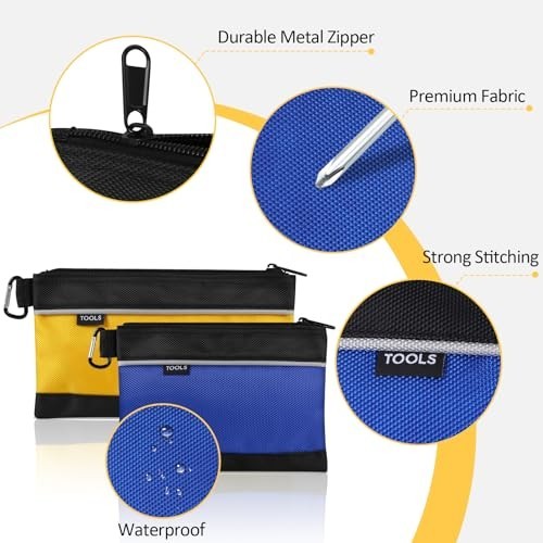 4 Pack Waterproof Tool Pouches, Zippered Small Bags for Tools, Travel & Gadgets
