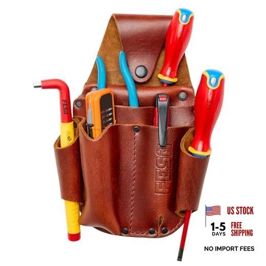 Leather Electrician Tool Pouch – Pocket Caddy Clip On Tool Pouch with Cherry
