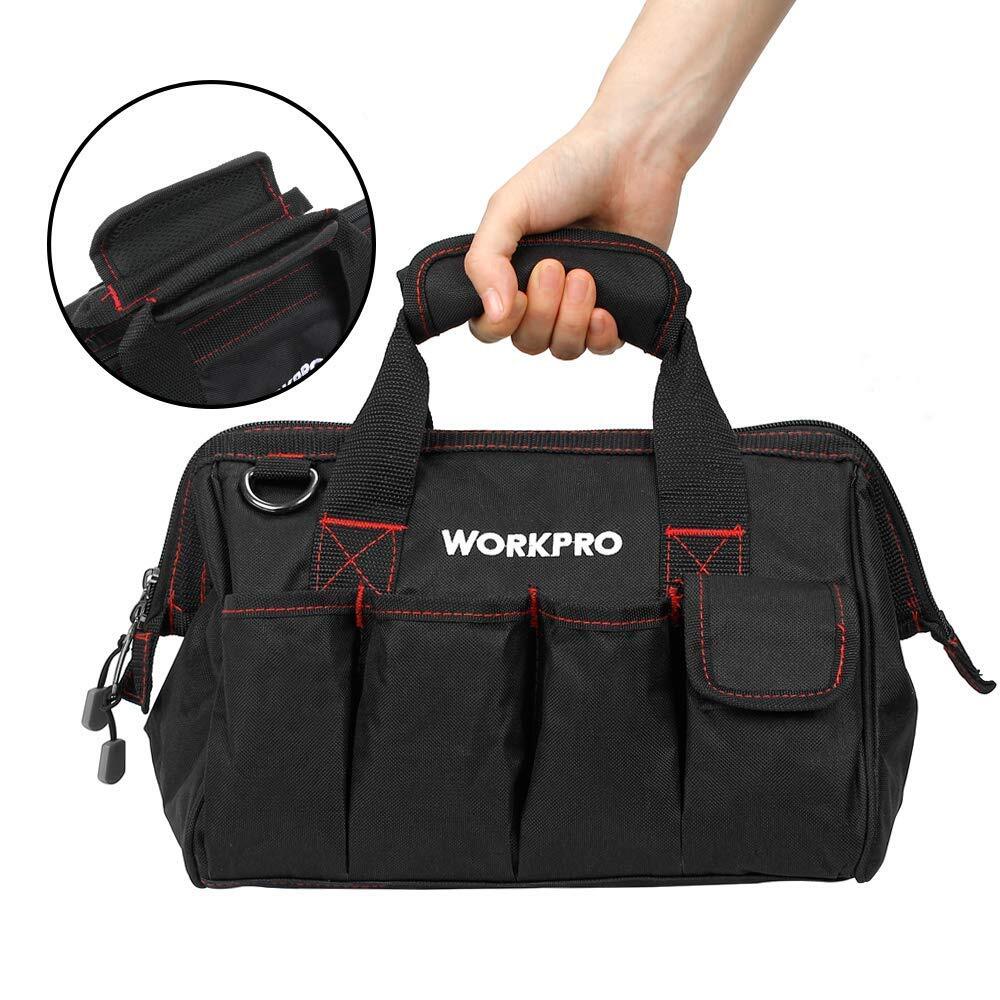 Workpro 12-inch Close Top Wide Mouth Storage Tool Bag 500D Polyester Fabric Bags