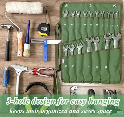 17 Pocket Canvas Wrench Roll Organizer Heavy Duty Waterproof 21×16 Wall Mount